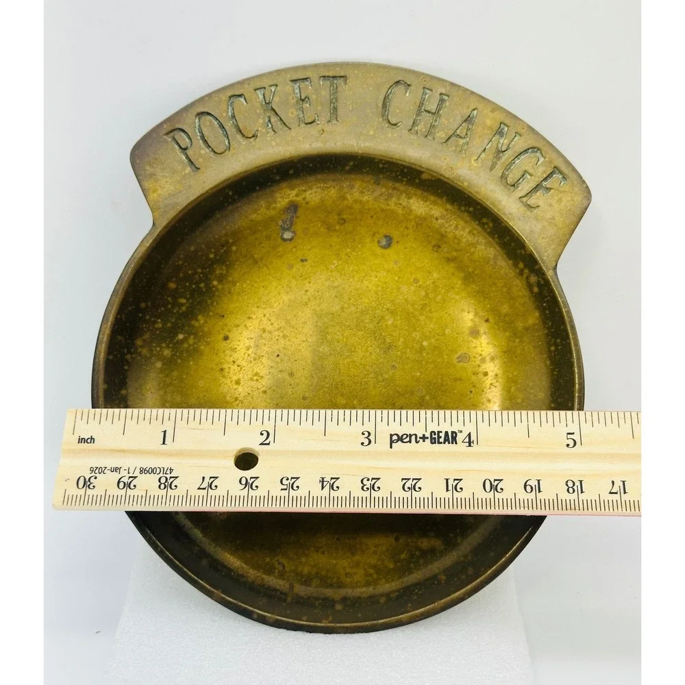 Vintage Brass Pocket Change Coin Tray Valet Dish Catchall Patina 5 Inch